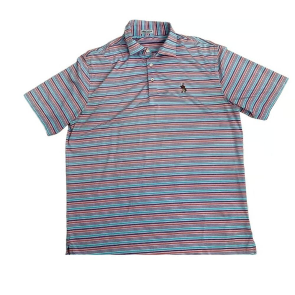 Peter Millar Men's Large Golf Polo Shirt Striped Summer Comfort 4 Way Stretch